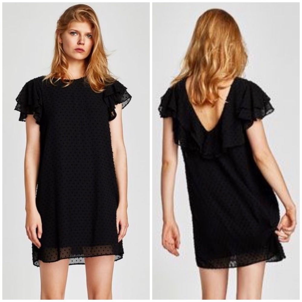 Zara Swiss Dot Flutter Sleeve Mini Dress‎ XS